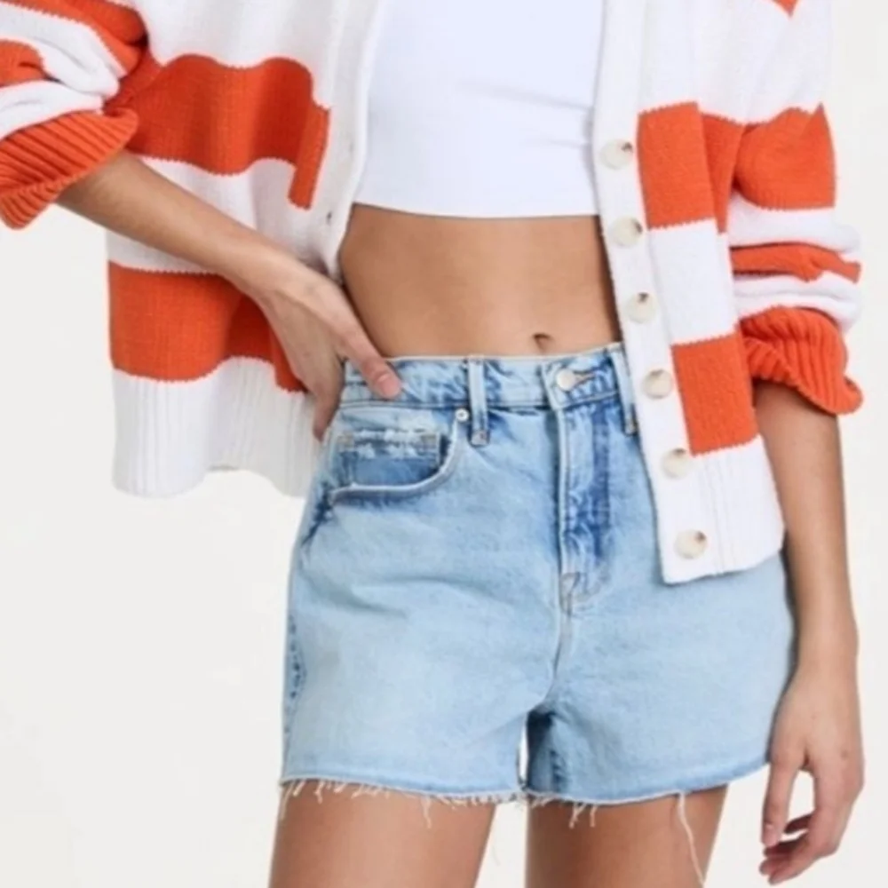 Good American Indigo Good 90's High Waist Denim Distressed Shorts
